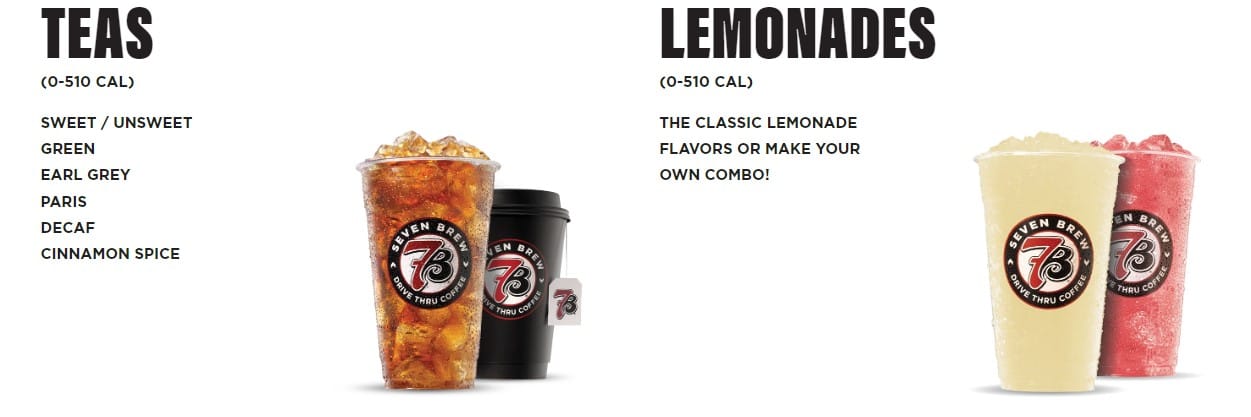 7 brew dinks menu tea and lemonades
