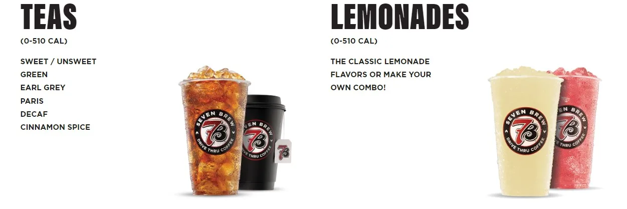 7 brew dinks menu tea and lemonades